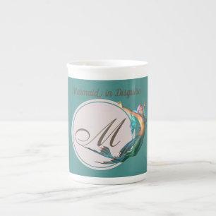 Mermaid Monogram Blauwgroen mooi Porselein Kop