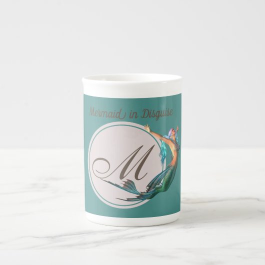 Mermaid Monogram Blauwgroen mooi Porselein Kop (Voorkant)