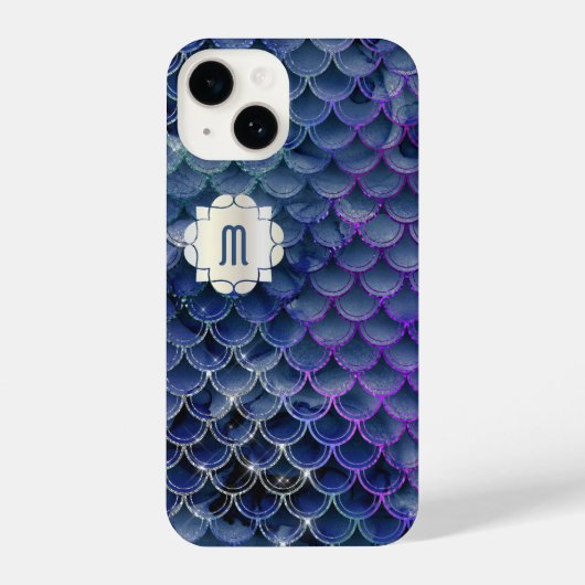 Mermaid Monogram Blue en Paarse iPhone 14 Hoesjes Hoesje (Achterkant)