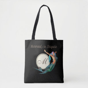 Mermaid Monogram Elegant Black Tote Bag