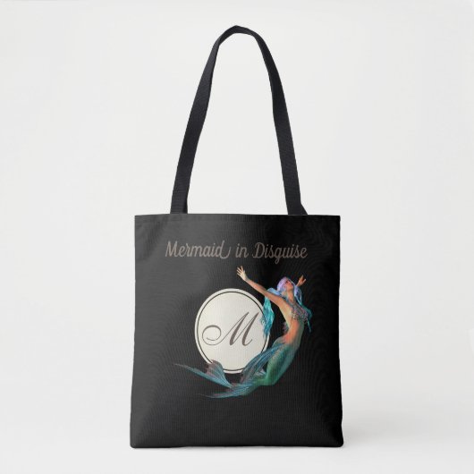 Mermaid Monogram Elegant Black Tote Bag (Voorkant)