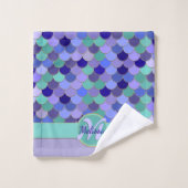 Mermaid Monogram + Naam | Aqua Blauwgroen Paars bl Bad Handdoek (Wasdoekje)