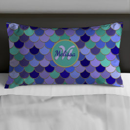 Mermaid Monogram + Naam | Aqua Blauwgroen Paars bl Kussensloop