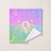 Mermaid Monogram Pink en Turquoise Bad Handdoek (Wasdoekje)
