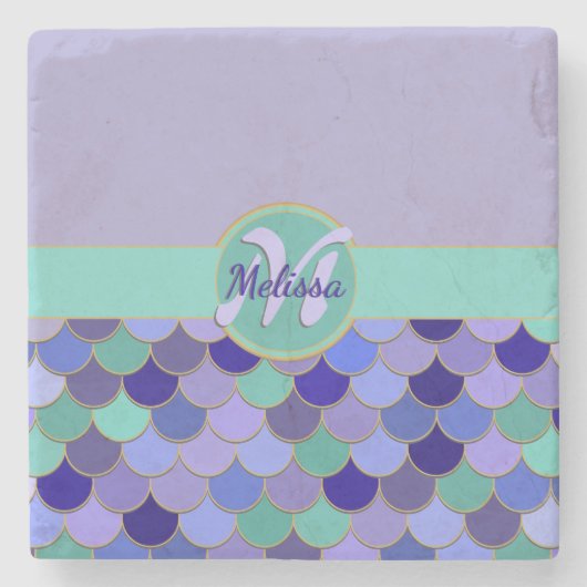 🧜♀️ Mermaid Monogram Stenen Onderzetter (Voorkant)