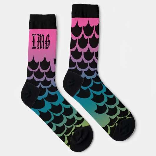 Mermaid Monogrammed Pattern Rainbow Socks Sokken (Rechts)
