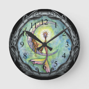 Mermaid Moon Fantasy Art Clock van Molly Harrison Ronde Klok