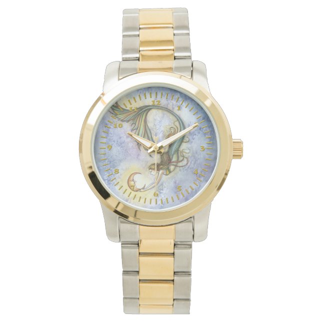Mermaid Moon Fantasy Art Horloge (Voorkant)