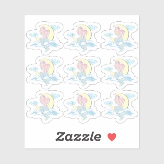Mermaid Moon Mystical Pink Hair Zee Siren Planner Sticker (Vel)