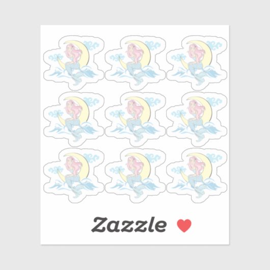 Mermaid Moon Mystical Roze Haar Zee Sirene Planner Sticker (Vel)
