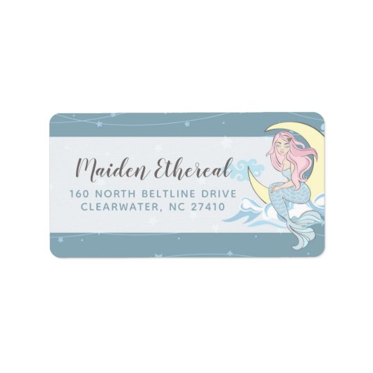 Mermaid Moon & Stars Mystical Zee Siren Adres Etiket (Voorkant)