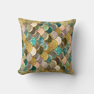 Mermaid Multi Color Glitter Glam Scales Girly Kussen