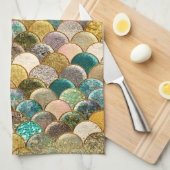 Mermaid Multi Color Glitter Glam Zee Schalen Theedoek (Quarter Fold)