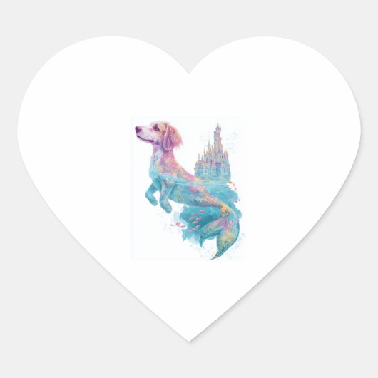 Mermaid Mutt - Onderwater Fantasy Dog Hart Sticker (Voorkant)