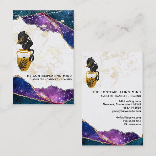 *~* Mermaid Mystic Agate Galaxy Moon Visitekaartje (Voorkant / Achterkant)