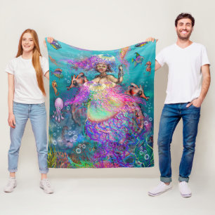 Mermaid n Jellyfish Fleece Blanket Deken