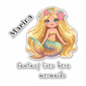 Mermaid naamstickerset op maat sticker (Voorkant)