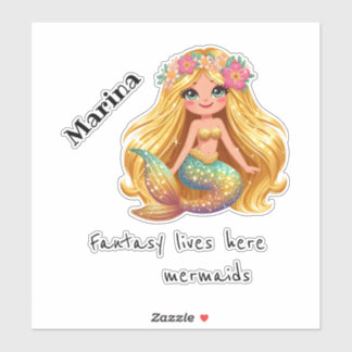 Mermaid naamstickerset op maat sticker