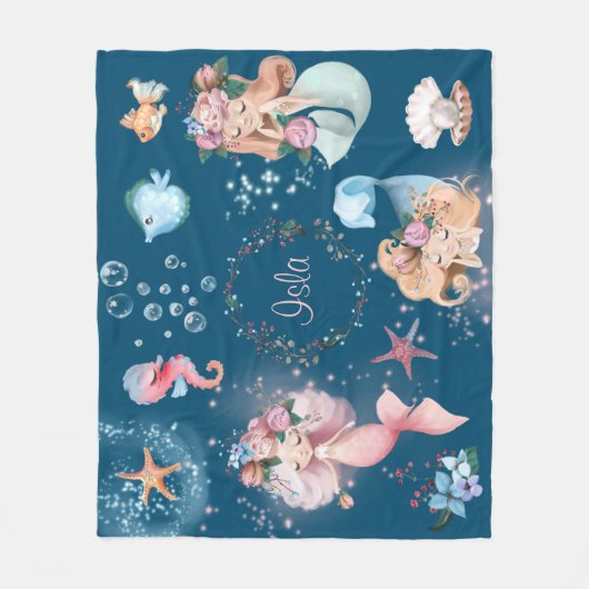 Mermaid Name Blanket Fleece Deken (Voorkant)