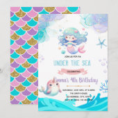 Mermaid Narwhal uitnodiging (Voorkant / Achterkant)