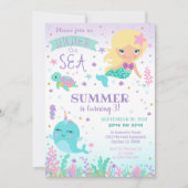 Mermaid Narwhal-uitnodiging - onder het Zee Kaart (Voorkant)