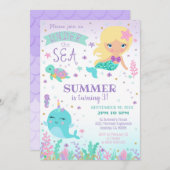 Mermaid Narwhal-uitnodiging - onder het Zee Kaart (Voorkant / Achterkant)
