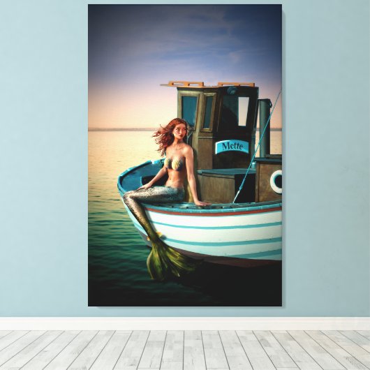 MERMAID NAUTICAL ART PRINT STRETCHED CANVAS (Insitu (Houten vloer))