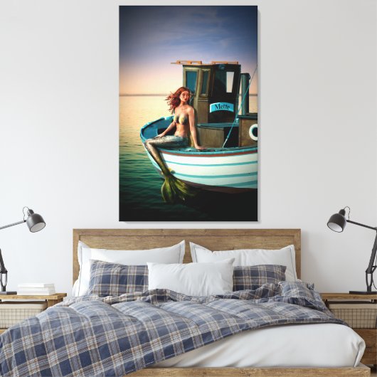 MERMAID NAUTICAL ART PRINT STRETCHED CANVAS (Insitu (Slaapkamer))