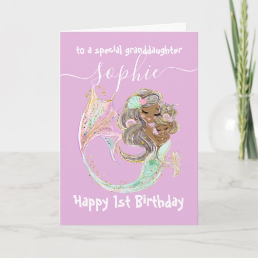 Mermaid Nautical Pink Birthday Kaart (Voorkant)