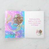 Mermaid Nautical Pink Birthday Kaart (Binnen)