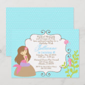 Mermaid nodigt een meisjesverjaardag uit kaart (Voorkant / Achterkant)