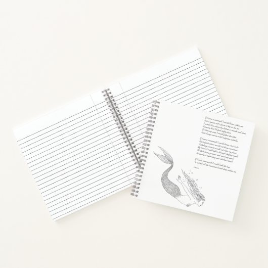 Mermaid notebook met gedicht "Als ik een zeemeermi Notitieboek (Binnen)