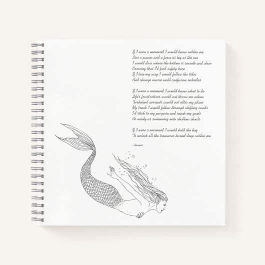 Mermaid notebook met gedicht "Als ik een zeemeermi Notitieboek (Voorkant)