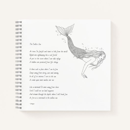 Mermaid notebook met gedicht "Het eindeloze Zee" Notitieboek (Voorkant)