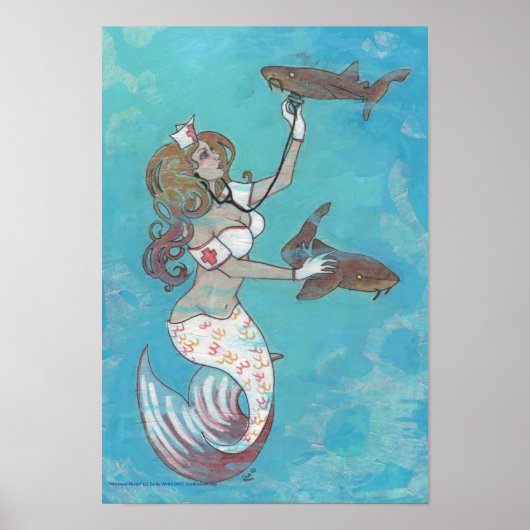 Mermaid Nurse Shark Fantasy Art Print Poster (Voorkant)