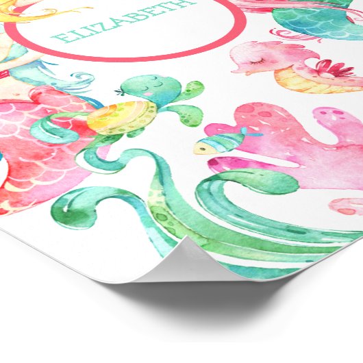 Mermaid Nursery - Aangepaste afdruk onder het Zee Poster (Hoek)
