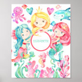 Mermaid Nursery - Aangepaste afdruk onder het Zee Poster (Voorkant)