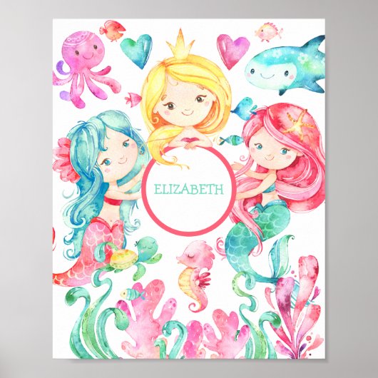 Mermaid Nursery - Aangepaste afdruk onder het Zee Poster (Voorkant)