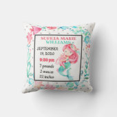 Mermaid Ocean Birth Stats Baby Announcement Girl Kussen (Achterkant)