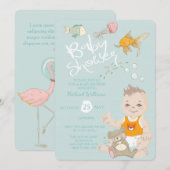 Mermaid Ocean Boy Invitation Blue Baby shower Kaart (Voorkant / Achterkant)
