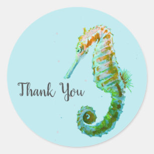 Mermaid Ocean Seahorse Party Dank je wel! Ronde Sticker