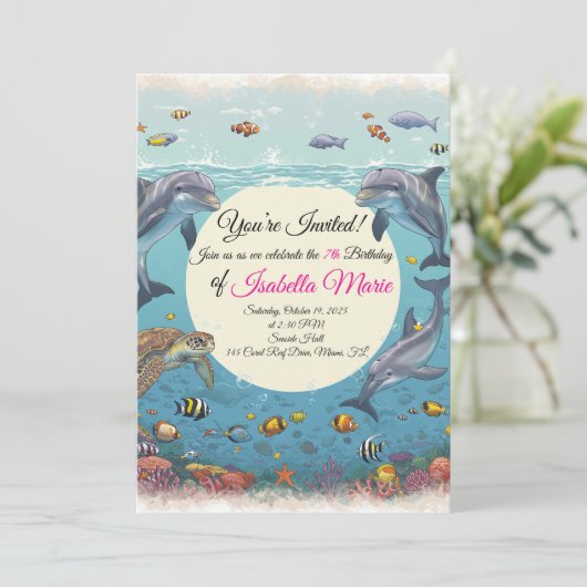 Mermaid Ocean verjaardagsuitnodiging Kaart (Staand voorkant)