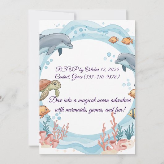 Mermaid Ocean verjaardagsuitnodiging Kaart (Achterkant)