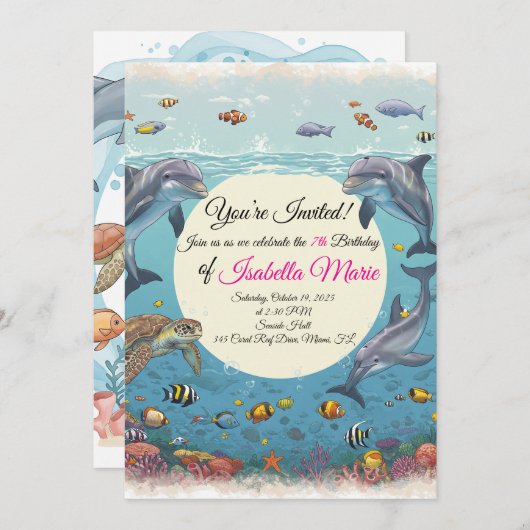 Mermaid Ocean verjaardagsuitnodiging Kaart (Voorkant / Achterkant)