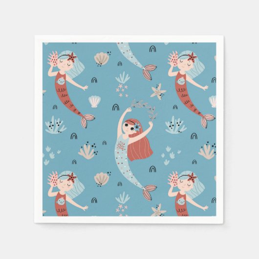 Mermaid Ocean Zee Beach Party Verjaardag Kind Servet (Voorkant)