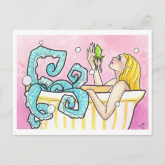 Mermaid Octopus in een Bathtub fantasie-briefkaart Briefkaart