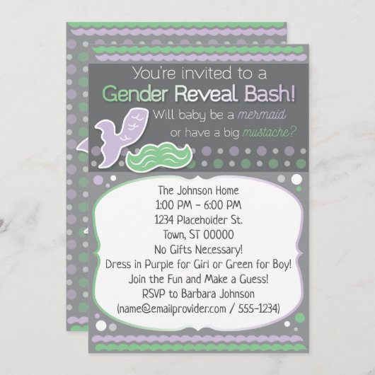 Mermaid of Mustache Gender onthullen (Voorkant / Achterkant)