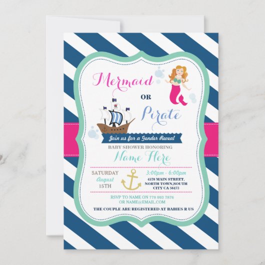 Mermaid of Pirate Baby shower-uitnodiging Kaart (Voorkant)