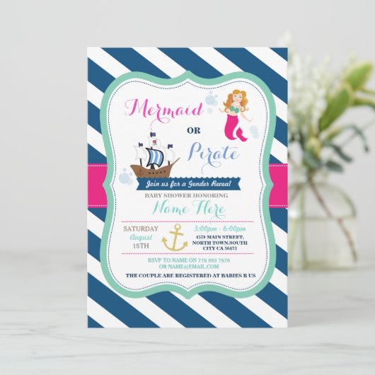 Mermaid of Pirate Baby shower-uitnodiging Kaart (Staand voorkant)