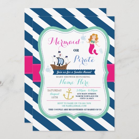 Mermaid of Pirate Baby shower-uitnodiging Kaart (Voorkant / Achterkant)